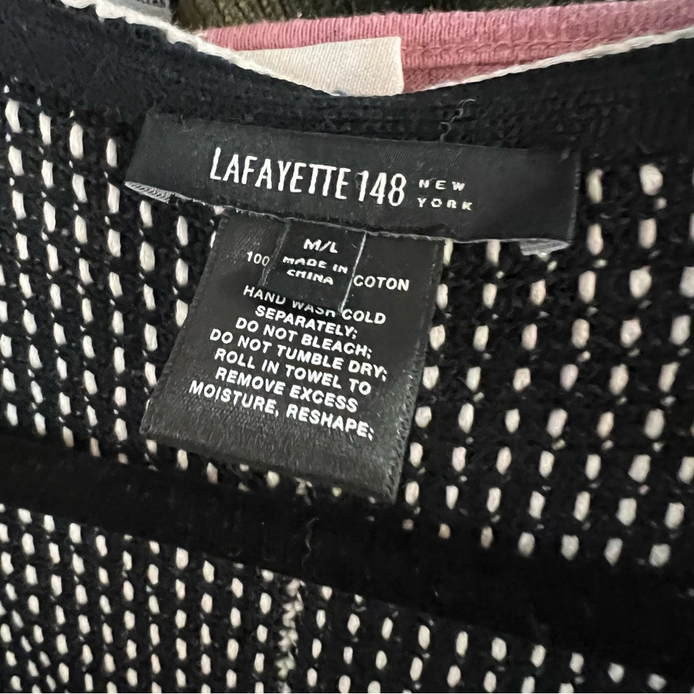 LAFAYETTE 148 NEW YORK Quiet Luxury Black and White Open Cardigan, M/L - Picture 9 of 11